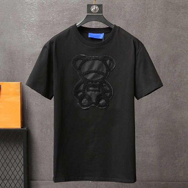 

2021 fashion designer t shirt men pure cotton short sleeve alphabet cartoon bear embroidery mens womens, White;black