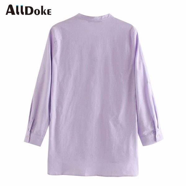 

women's blouses & shirts alldoke purple casual double pockets blouse women summer v neck long sleeve shirt vintage office ladie blusas, White