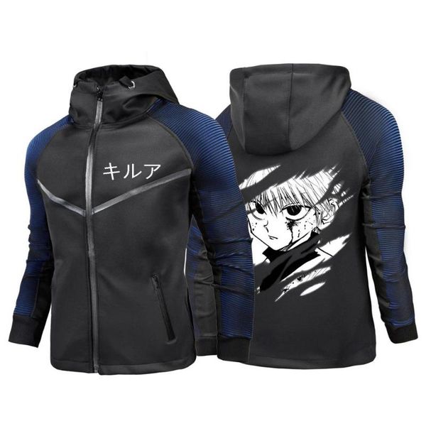 

men's hoodies & sweatshirts 2021 men anime hunterxhunter killua zoldyck decal man's cotton college customize racing suits, Black