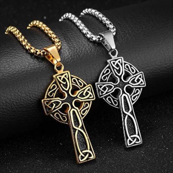 

chains 2021 viking celtic cross pendant necklace for men male statement punk vintage fashion stainless steel jewelry wholesale, Silver