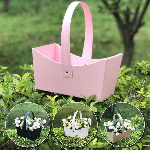 

paper decorative flower boxes with handle packing basket bouquet florist gift bags diy wrapping rose po props wrap