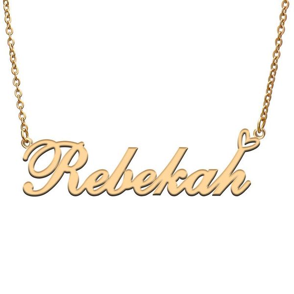 

pendant necklaces rebekah love heart name necklace personalized gold plated stainless steel collar for women girls friends birthday wedding, Silver