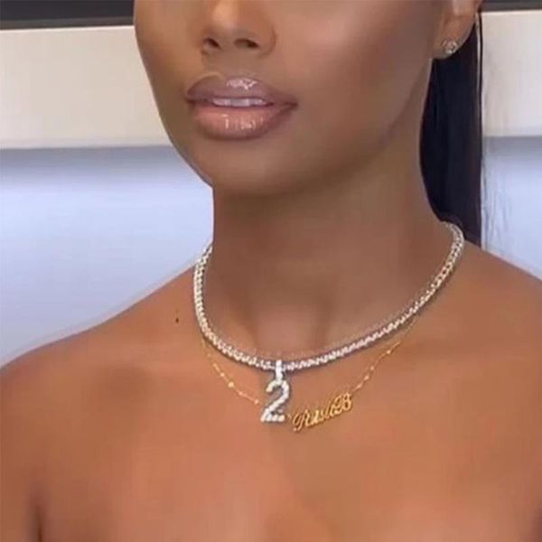 

chains stonefans design crystal 1 2 3 4 5 6 7 8 9 initial number necklace for women men lucky choker birthday gifts, Silver