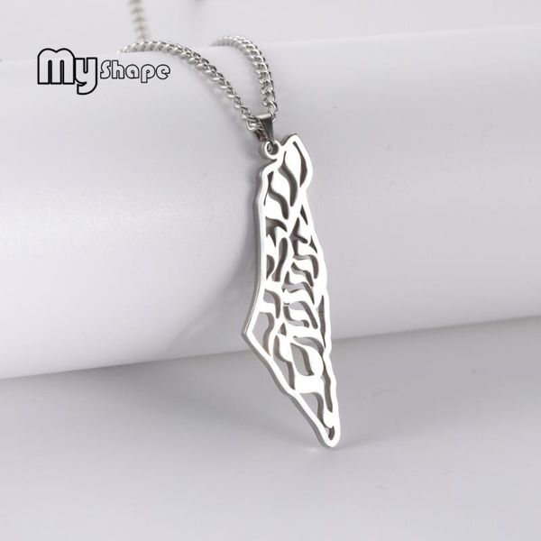 

pendant necklaces myshape israel palestine map for men women arabic hollow stainless steel chain necklace choker fashion jewelry, Silver