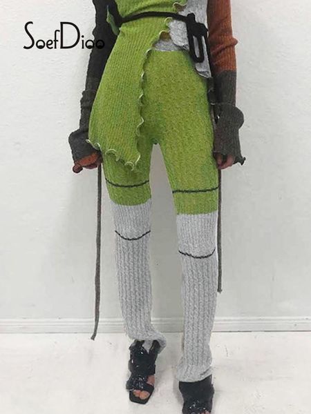 

women's pants & capris soefdioo contrast color mid waist casual women slim package buttocks pencil autumn 2021 fashion streetwear, Black;white