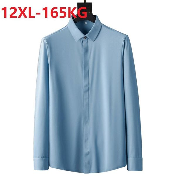 

men's casual shirts autumn men dress shirt long sleeve large size 10xl 12xl purple business formal mens oversize office 60, White;black