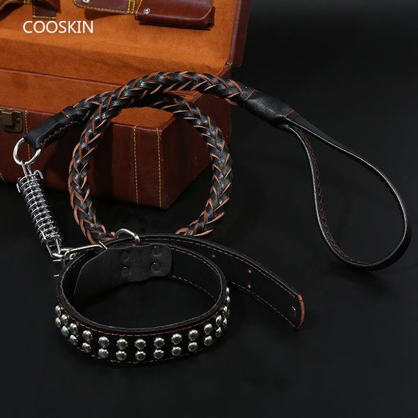

leather pet dog leash collar chain medium and large golden retriever walking supplies cowhide collars & leashes