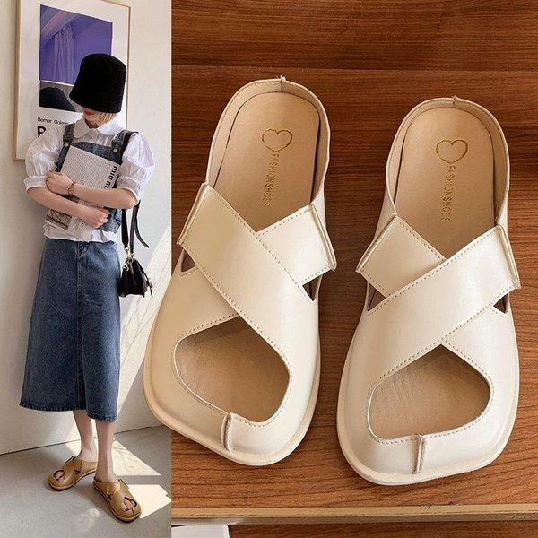 

shoes woman 2021 low loafers cover toe slippers flat luxury slides pantofle designer rome pu rubber basic l, Black