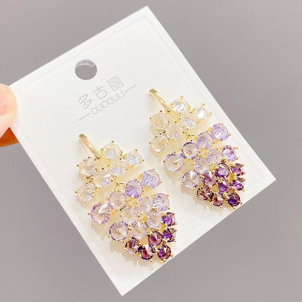 

stud european color zircon earrings accessories female s925 silver needle long geometric purple grape cluster, Golden;silver