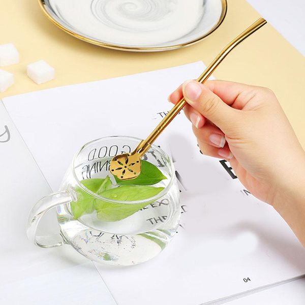 

drinking straws detachable dual purpose straw spoon stainless steel filter cute petal-shaped colander plum girl heart
