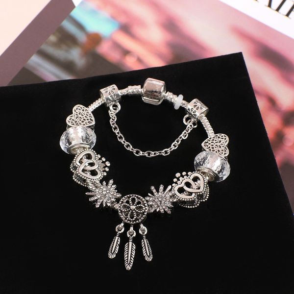 

strands bracelet heart glass beads dream catcher silver alloy jewelry, Black