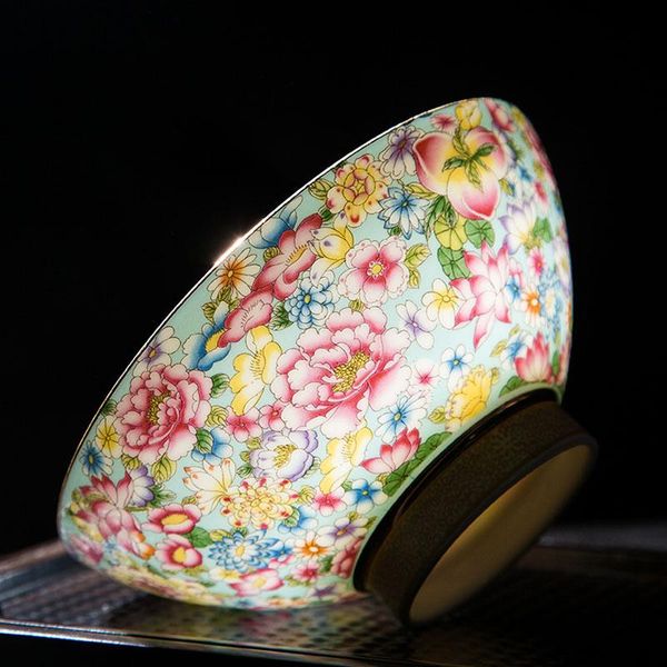 

bowls gold painted flower enamel rice bowl noodles single high foot anti scalding chinese jingdezhen bone china tableware