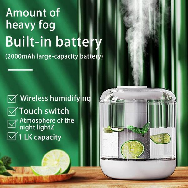 

humidifiers 1l wireless air humidifier ultrasonic cool mist makger fogger 2000mah rechargeable battery usb water diffuser with led light