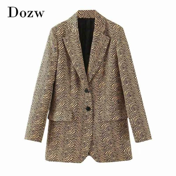 

women fashion zebra striped print blazers long sleeve vintage pockets coat casual office ladies single breasted jackets 210515, White;black
