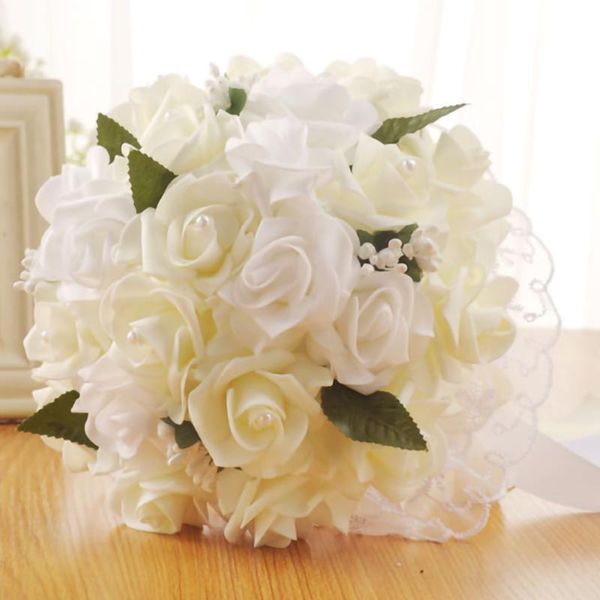 

wedding supplies bride bouquet bride's white bridesmaid with diamond soft ribbon artificial rose flowers decorative & wreaths