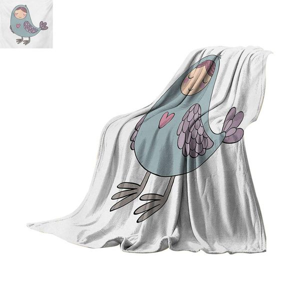

Kids Soft Bed Throws, Russian Folklore and Mythology Childish Sirin Bird Character with Pink Heart Cartoon Plush Bed Blanket for