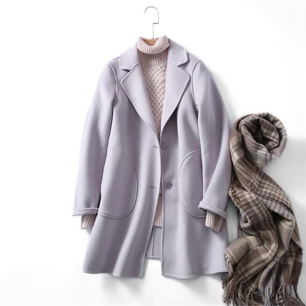 

women's wool & blends temperament hand-sewn solid color slim single-breasted woolen coat 2021 jacket japanese and korean fashion styleb, Black