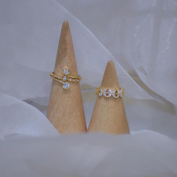 

cluster rings shiny side accessories crystal engagement adjustable for women simple style star wedding, Golden;silver