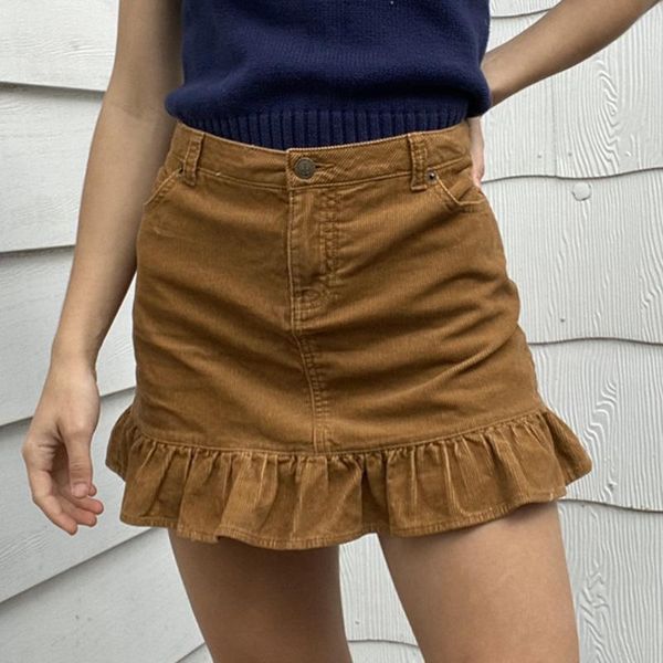 

autumn and winter high-waisted slim ruffled corduroy skirt women skirts, Black