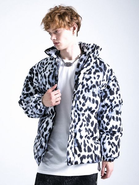

men allover print drop shoulder puffer coat a35n#, Black;brown