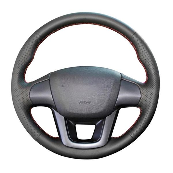 

steering wheel covers black artificial leather hand-stitched no-slip car cover for kia k2 rio 2011 2012 2013 2014 2021