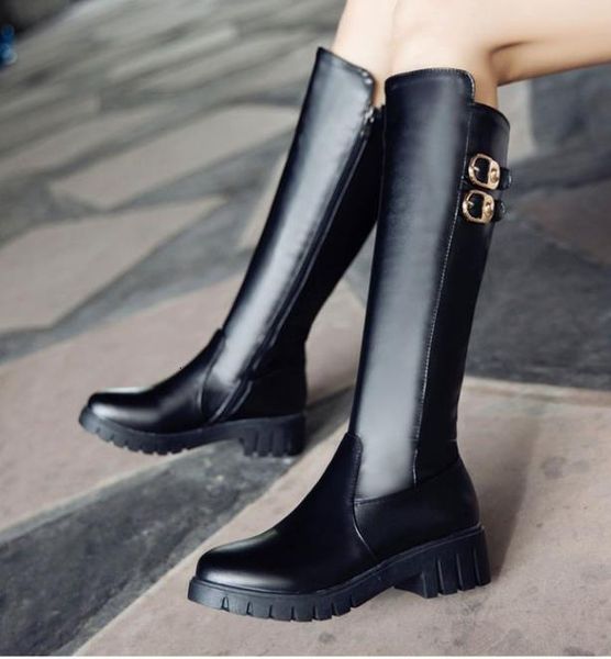 

with box size 34 to 42 43 chic white black buckles zip side knee high boots comfortable low heel add plush