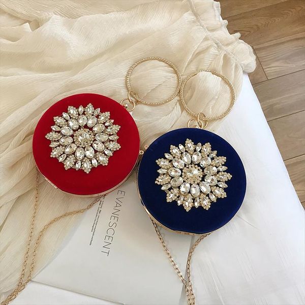 

crystal evening handbags women designer bags fashion wedding party metal diamond clutch purse round