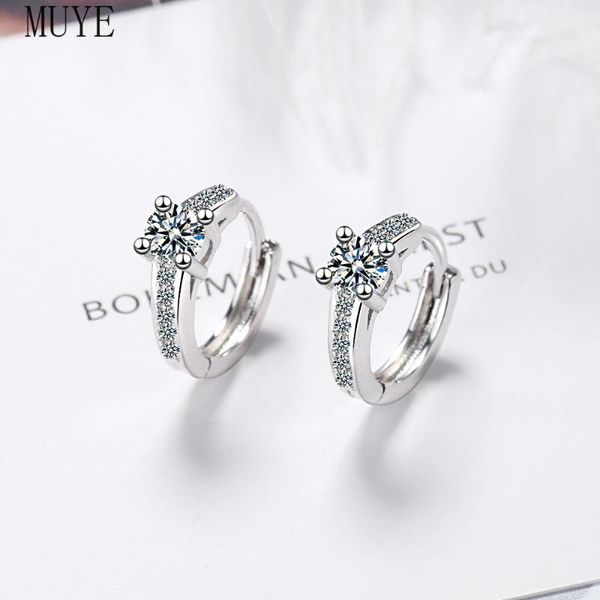 

hoop & huggie muye real 925 sterling silver inlay zircon crystal earrings ear buckle for women's ol fashion jewelry party gift, Golden;silver