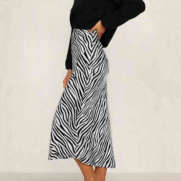 

women zebra print skirt womens high waist split skirt mid-length casual bodycon all-match femininas streetwear, Black