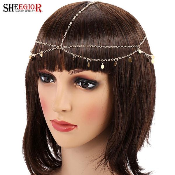 

lovely frosted disc pendants headbands gold alloy 2-layers tassels hairbands wedding bridal hair accessories for women love gift clips & bar, Golden;silver