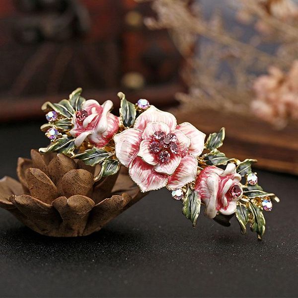 

hair clips & barrettes enamel flower chinese hairpin jewelry retro rose rhinestone ladies banquet accessories wedding, Golden;silver
