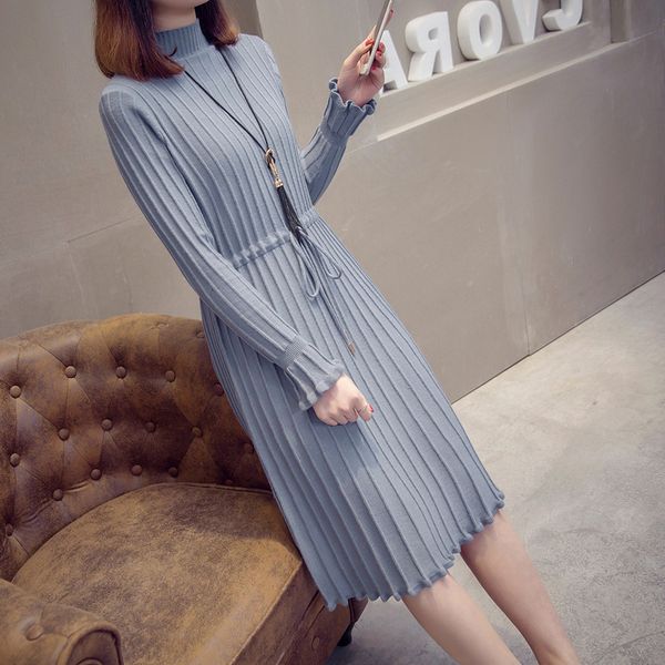 

2021 knitted waist length skirt autumn winter s knee wool, Black;gray