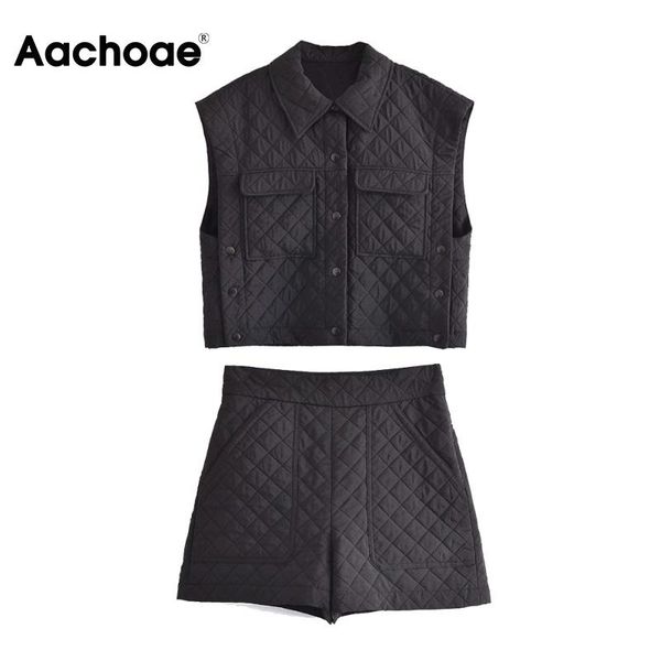 

women's tracksuits aachoae women fashion autumn 2 piece sets argyle turn down collar sleeveless single breasted coats with pocket high, Gray