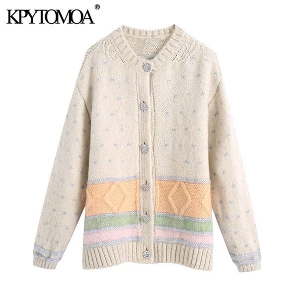 

women fashion bejewelled buttons patchwork loose cardigan sweater vintage long sleeve female outerwear chic 210420, White;black