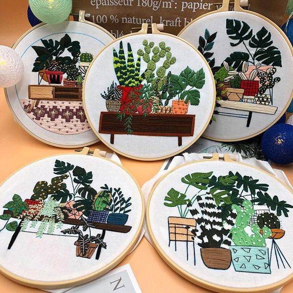 

other arts and crafts cactus flowers embroidery kit diy needlework houseplant pattern needlecraft for beginner(with hoop)