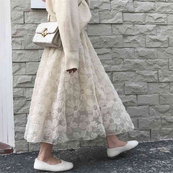 

skirts faldas harajuku para mujer, faldas kawaii de cintura elstica, florales, jarquard, lentejuelas, media falda larga malla p82, Black