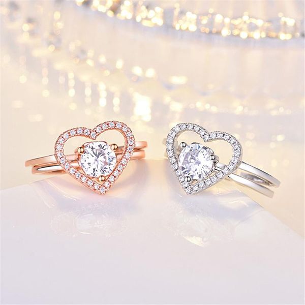 

pcs/set love zircon engagement rings for women rose gold color wedding female crystals jewelry chic accessories gift, Slivery;golden