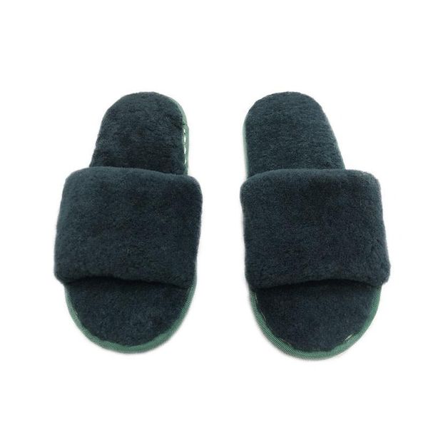 

slippers australian real wool fur one fashion men and women warm flat shoes, Black