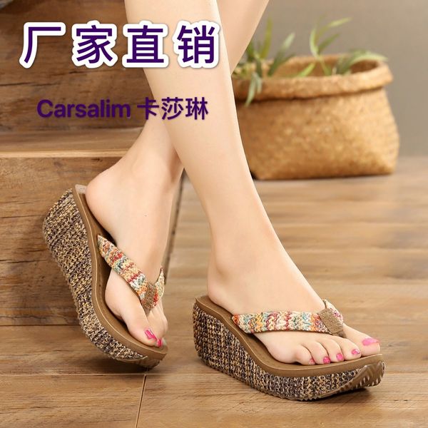 

luxury slippers carsalim katharine high word slope heel slipper summer thick bottom anti-skid sandal clip foot women's sho, Black