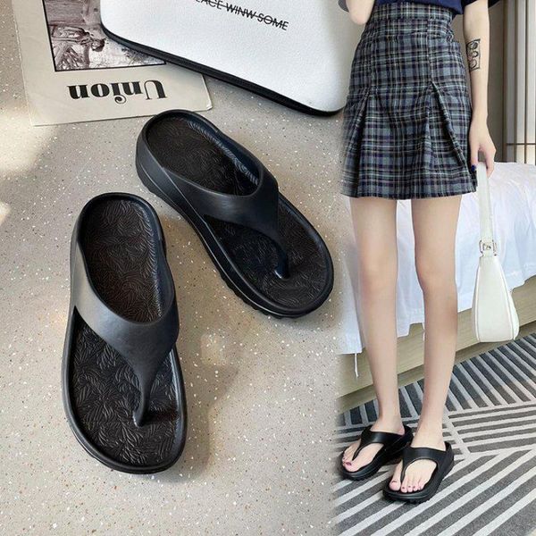 

slippers crrcrrcrr summer women sliders non-slip soft comfort women's bathroom couples flip-flops outdoor beach fashion flats, Black