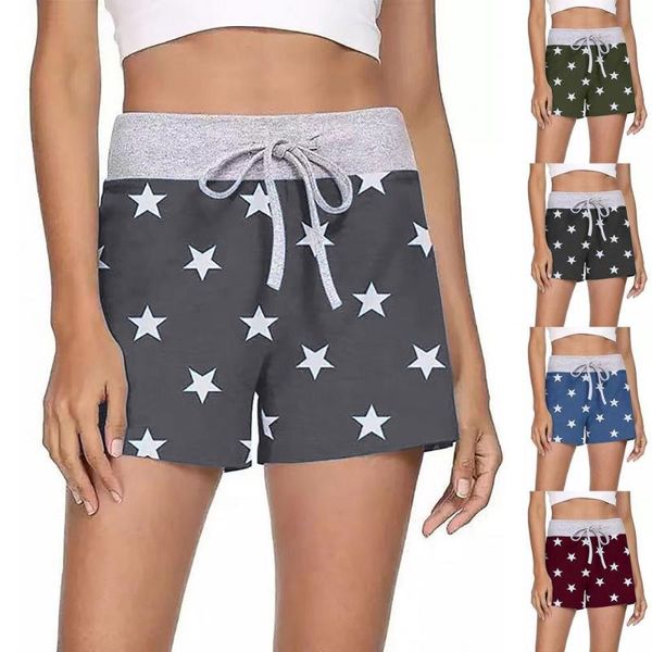 

women's shorts summer drawstring print female elastic high waist loose women fashion soft beach casual sport, White;black