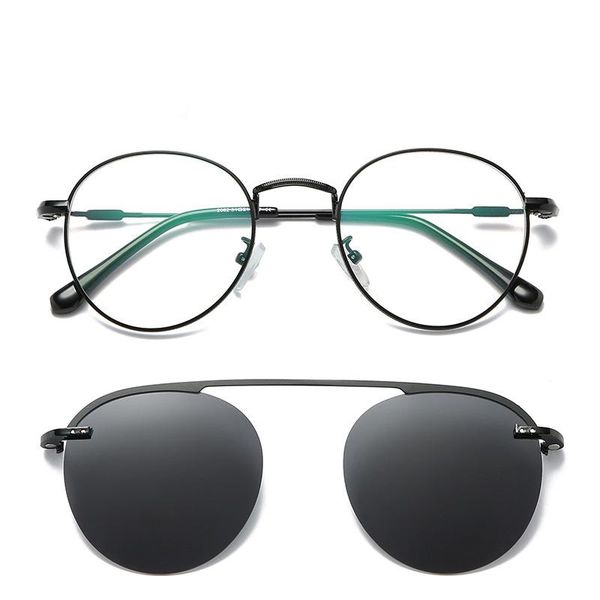 

fashion sunglasses frames kanspace women men myopia optical metal round glasses 2 in 1 magnetic clip on polarized eyeglasses 2062, Black