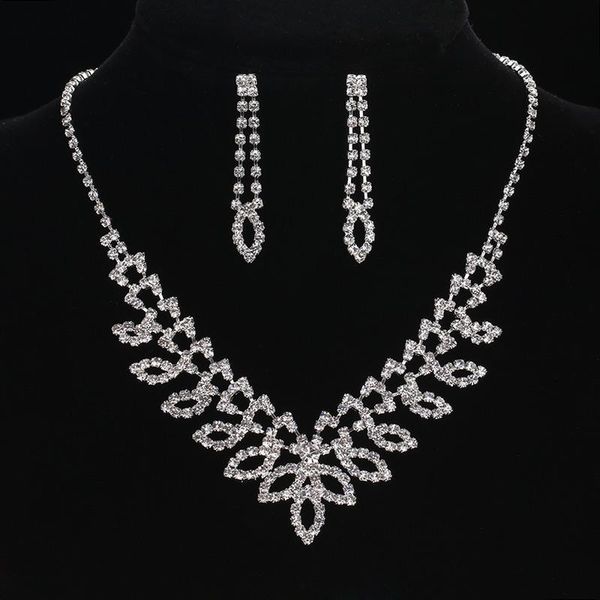 

earrings & necklace l97 shiny flower 2 piece set bride leaf zircon wedding fashion accessories, Silver
