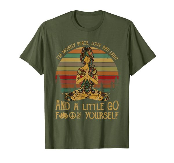 

womens i'm mostly peace love and light and a little go yoga, White;black