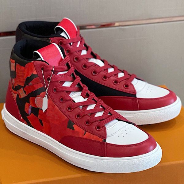 Herren-High-Top-Schuhe, neue modische Herren-Sneaker, Obermaterial aus Rindsleder, hochwertiges Farbdruck-Design, farbenfroher Urlaubsparty-Stil, bequeme TPU-Außensohle