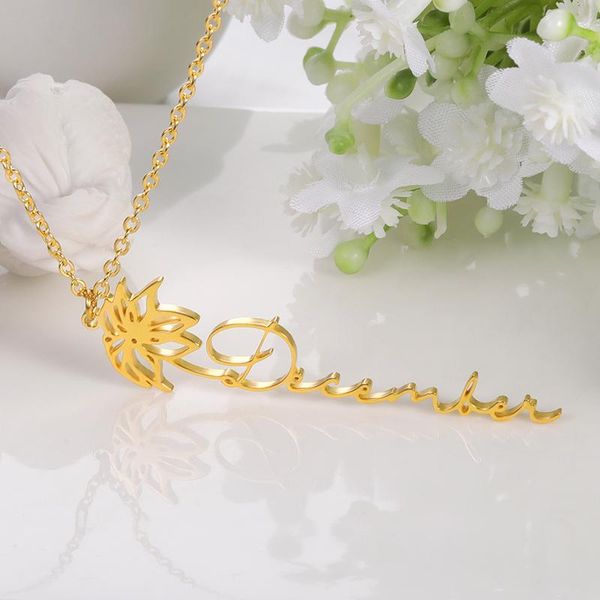 

pendant necklaces 2021 creative birth month flower necklace gold color january flowers for 12 months women birthday gift the year, Silver