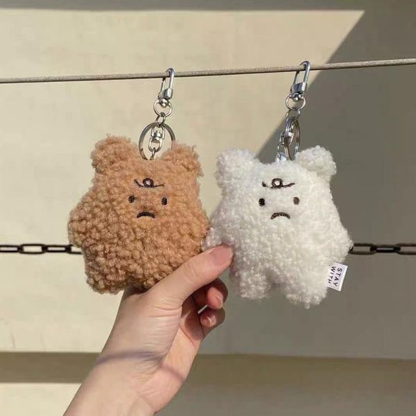 

card holders frustrated ins bear plush keychain student bag pendant car key ring girl decoration accessories gift, Brown;gray