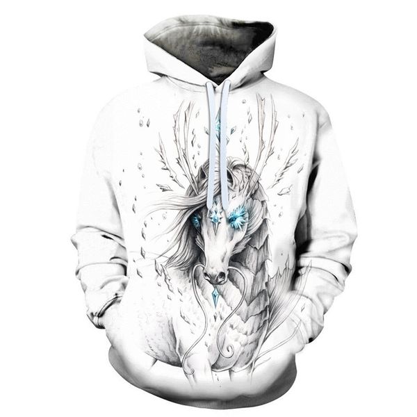 

spring and autumn loose hoodie animal horse 3d digital printing trendy men's sweater, Black