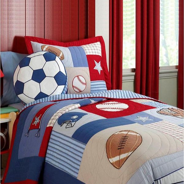 

comforters & sets chausub kids patchwork quilt set 2pc handmade cotton quilts bed sheet sports cover pillow shams coverlet boys bedding