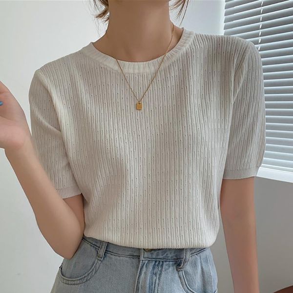 

women's t-shirt white thin knitted t shirt women o-neck short sleeve tee femme korean fashion summer woman tshirt casual clothes black